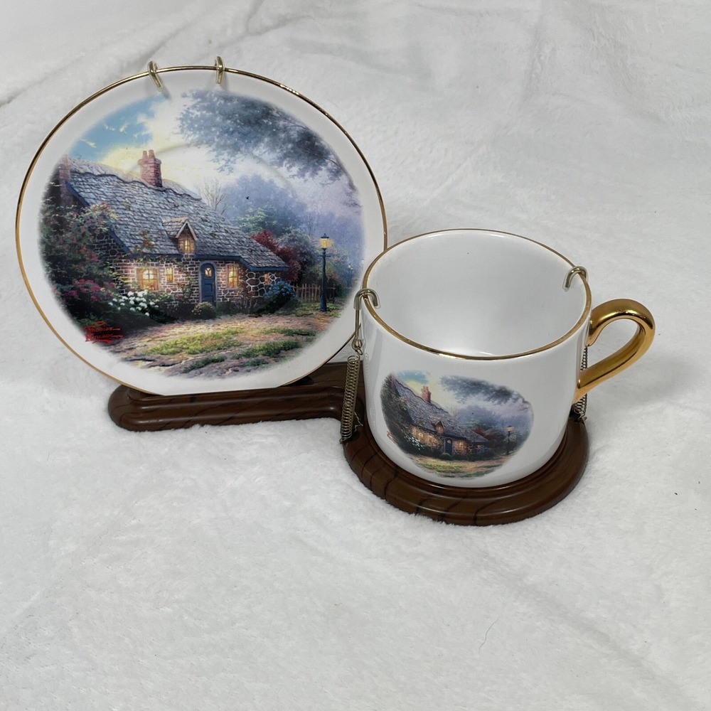 Thomas Kinkade cup saucer collector‎ plate moonlight cottage teleflora combo mug